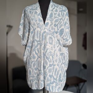Adrienne Blue and White Animal-Print Tunic